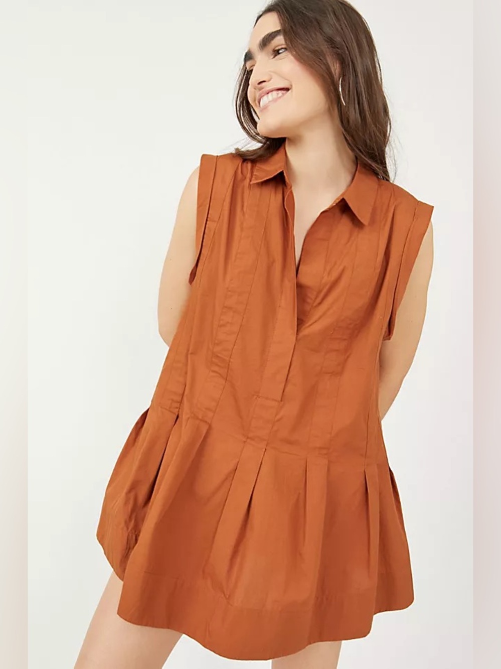 Free People Women Dress Sz S Burnt Orange Naomi Mini Cotton Sleeveless Bohemian